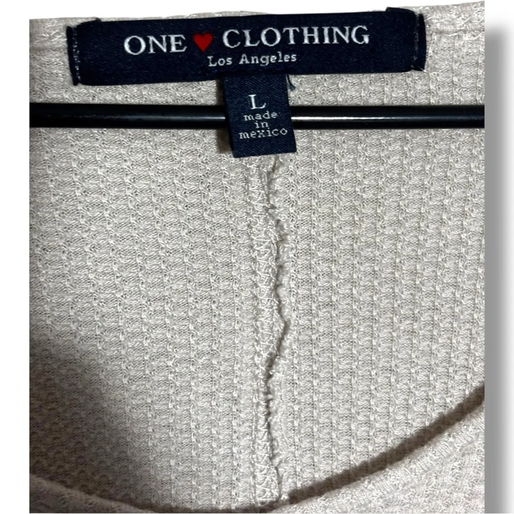 One Clothing Cream Thermal Knit Relaxed Fit Scoop Neck Comfy Long Sleeve Top
